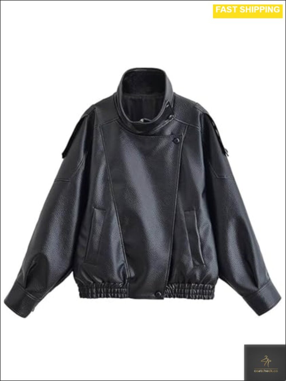 Women's Oversized Faux Leather Moto Biker Bomber Jacket